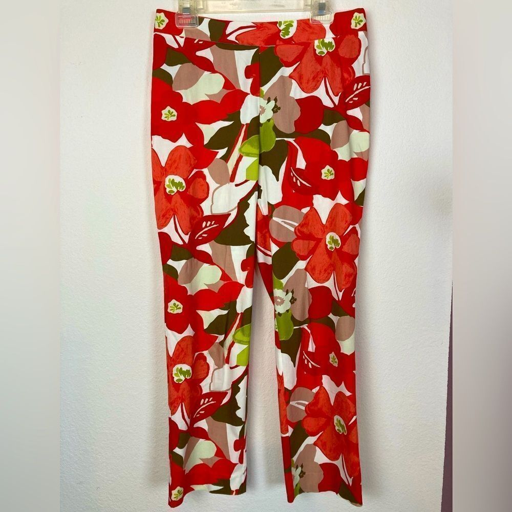 Natori Tropical Asian Floral High Rise Straight Leg Pants luxury fabric